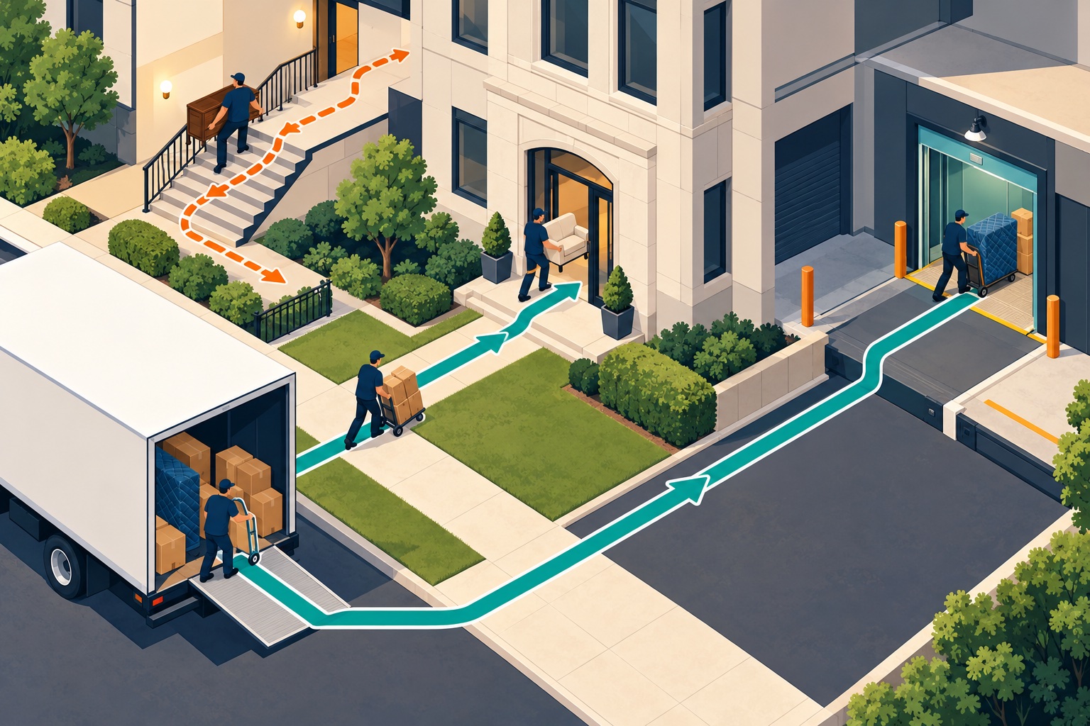 Second original illustration for Choosing a Moving Package for a Home With Multiple Entry Constraints